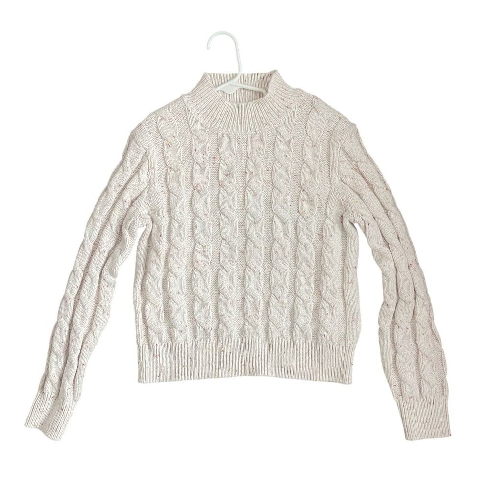 Crewcuts‎ Girls Sweater Size M Cable Knit Mock Neck Cream Pink Speckled Ivory